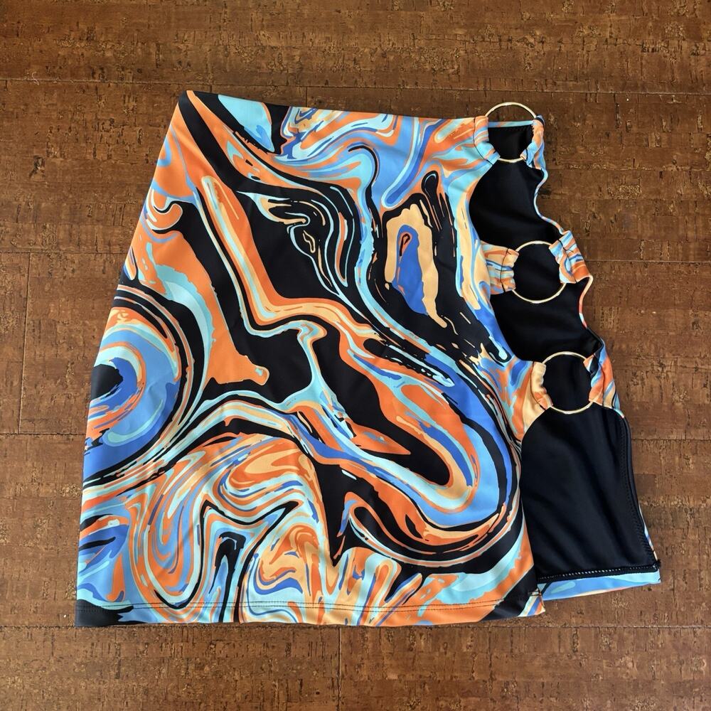 Wild Fox Got Your Attention Mini Skirt In Orange Swirl Womens Sz Small NWT